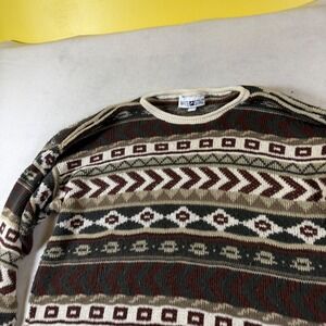 White Stag Vintage Geometric Fair Isle Knit Sweater Brown Green Mens‎ Medium